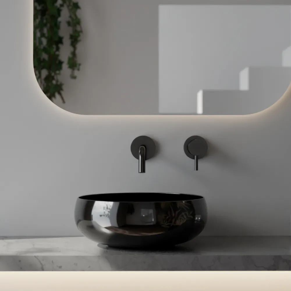 Viadurini Bathroom Keramikwaschbecken-Rundes Aufsatzwaschbecken aus farbiger Keramik, hergestellt in Italien – Schüssel