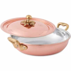 Viadurini Kitchen Kochgeschirr-Rundes Design Handverzinnte Kupferpfanne mit Deckel 24 cm - Mariastella