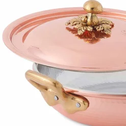 Viadurini Kitchen Kochgeschirr-Rundes Design Handverzinnte Kupferpfanne mit Deckel 24 cm - Mariastella