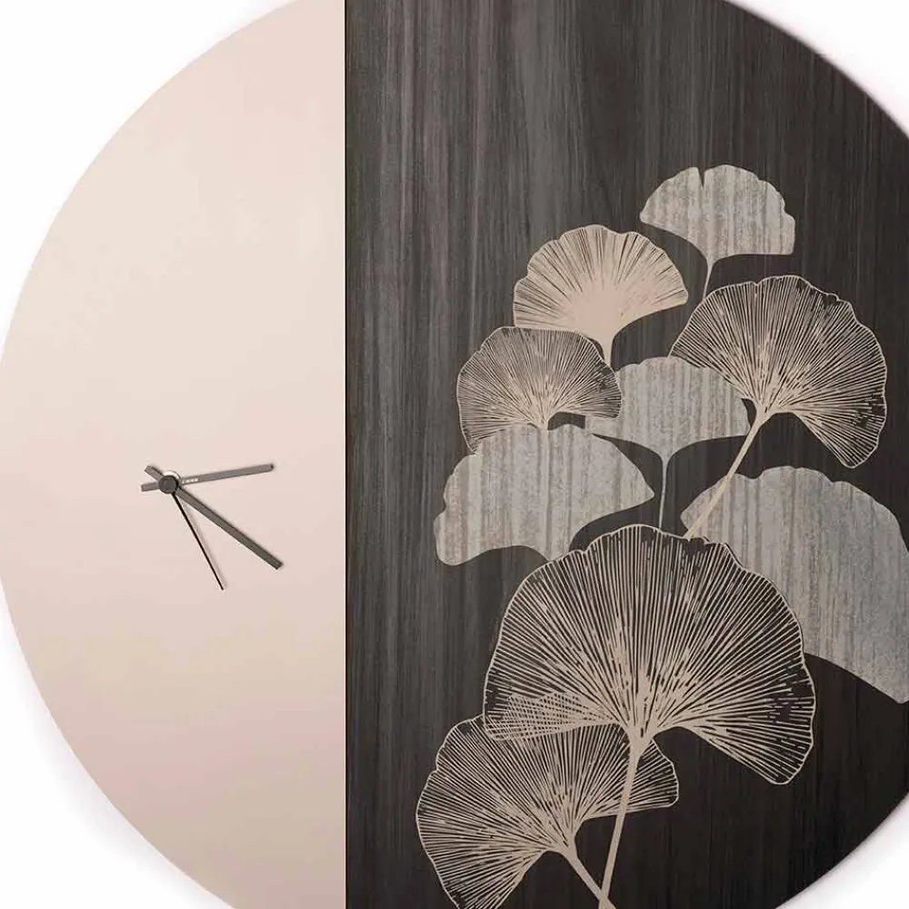 Viadurini Time Design Wanduhren-Rundes Design Holzwanduhr mit Dekorationen, 2 Oberflächen, Made in Italy - Ginkgo