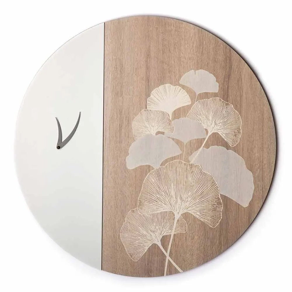 Viadurini Time Design Wanduhren-Rundes Design Holzwanduhr mit Dekorationen, 2 Oberflächen, Made in Italy - Ginkgo
