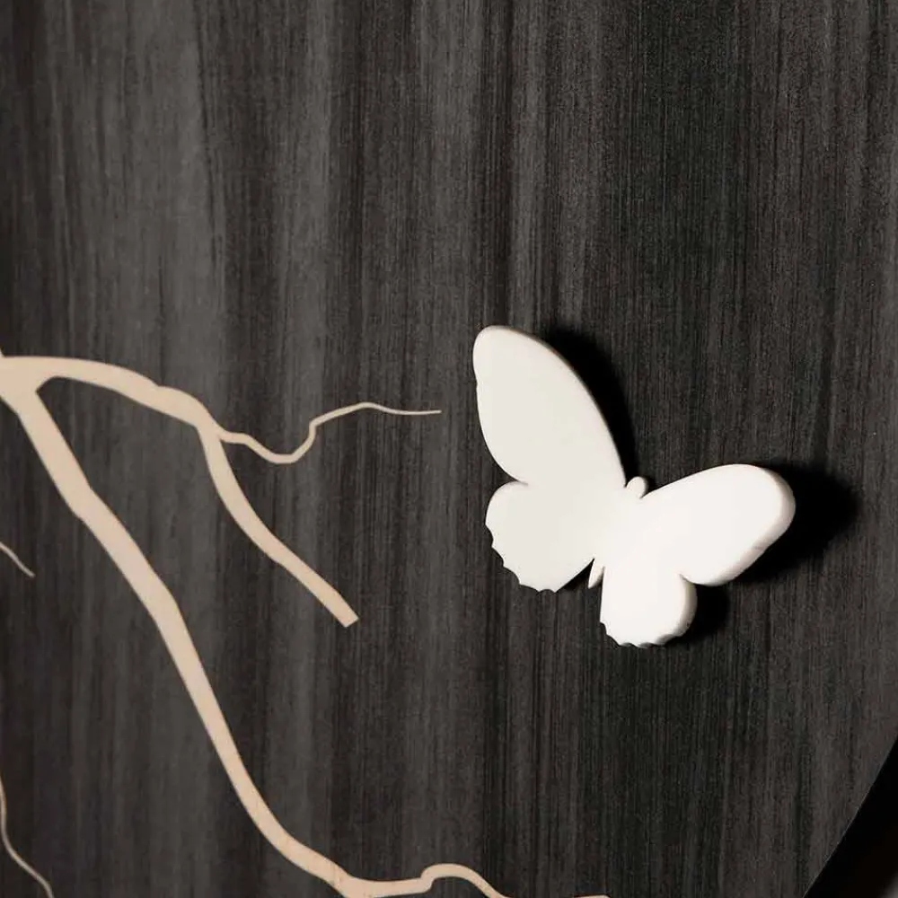 Viadurini Time Design Wanduhren-Rundes Design Wanduhr aus lasergraviertem Holz und 3D-Schmetterlingen - Farfo
