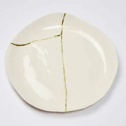 Viadurini Kitchen Deko Artikel Und Wohnaccessoires-Rundes Valet-Tablett aus weißem Porzellan und Blattgold - Cicatroro