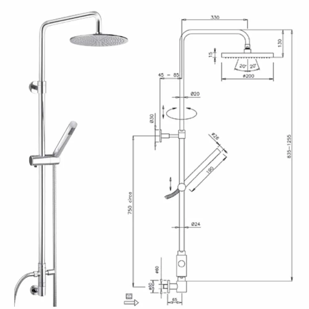 Viadurini Taps Duschsäulen-Rundschnitt-Duschsäule aus Messing mit Handbrause Made in Italy - Amadeo