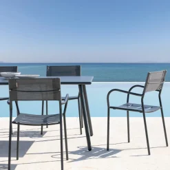 Viadurini in the Garden Gartenstühle Metall-Satz von 4 Gartenstühlen aus verzinktem Metall und Batyline - Prestigio