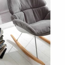 Viadurini Living Moderne Sessel-Schaukelstuhl mit Kissen grau abziehbar aus Akazienholz
