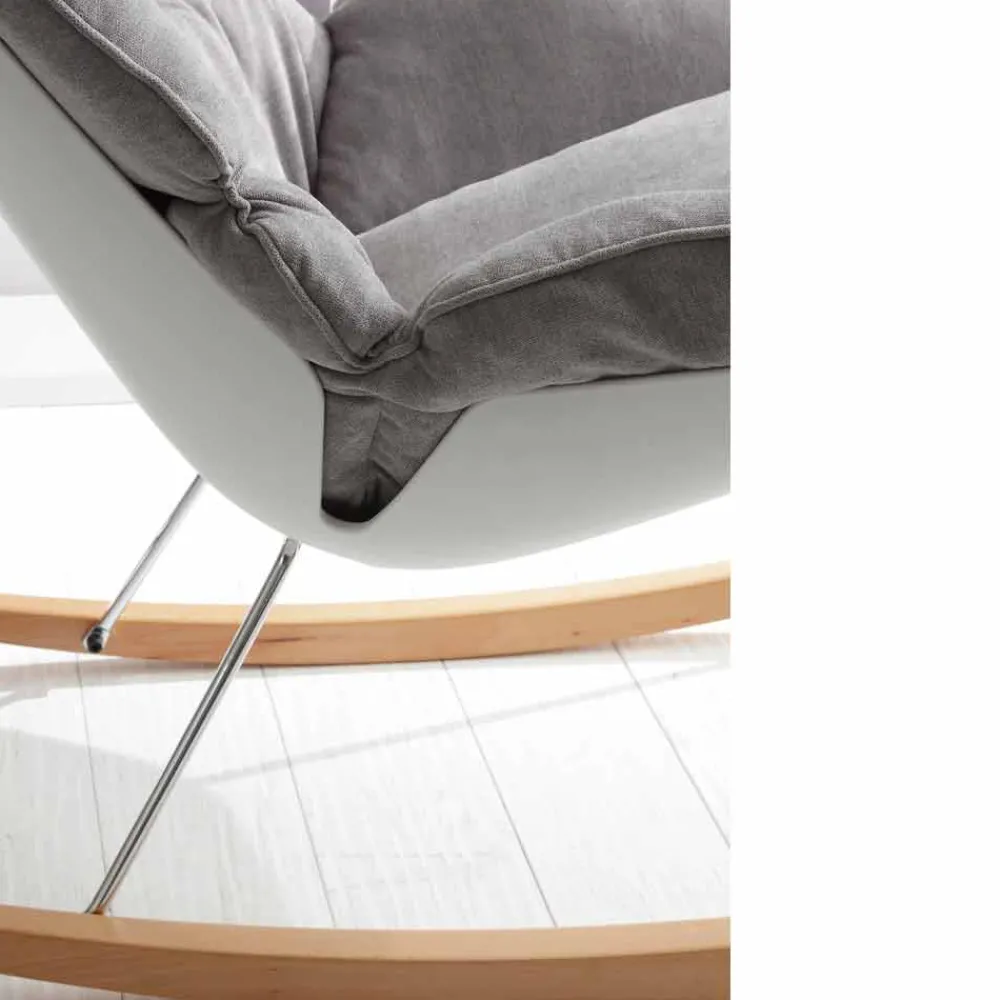 Viadurini Living Moderne Sessel-Schaukelstuhl mit Kissen grau abziehbar aus Akazienholz