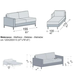 Viadurini Living Moderne Schlafsofas-Schlafsofa mit Halbinsel aus Metall und Polyurethan Made in Italy - Folle