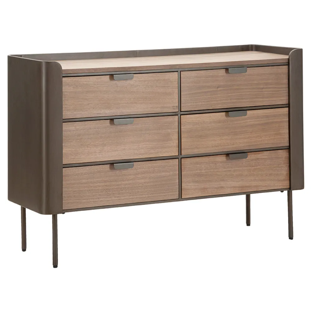 Viadurini Night Design Kommoden-Schlafzimmerkommode aus Tannenholz und Grauguss mit 6 Schubladen - Cooper