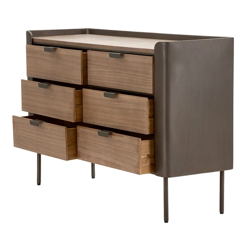 Viadurini Night Design Kommoden-Schlafzimmerkommode aus Tannenholz und Grauguss mit 6 Schubladen - Cooper