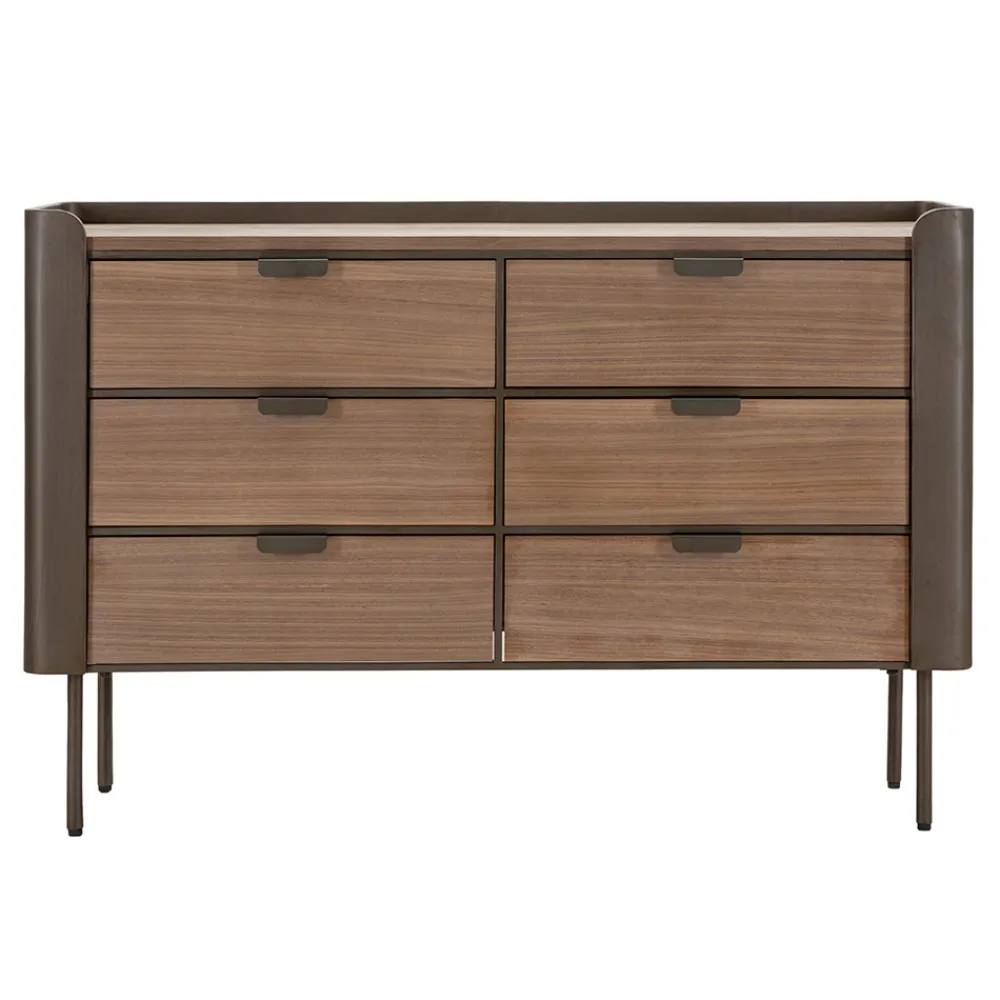 Viadurini Night Design Kommoden-Schlafzimmerkommode aus Tannenholz und Grauguss mit 6 Schubladen - Cooper