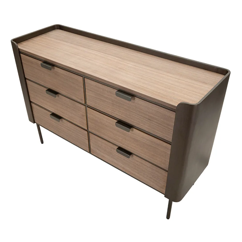 Viadurini Night Design Kommoden-Schlafzimmerkommode aus Tannenholz und Grauguss mit 6 Schubladen - Cooper