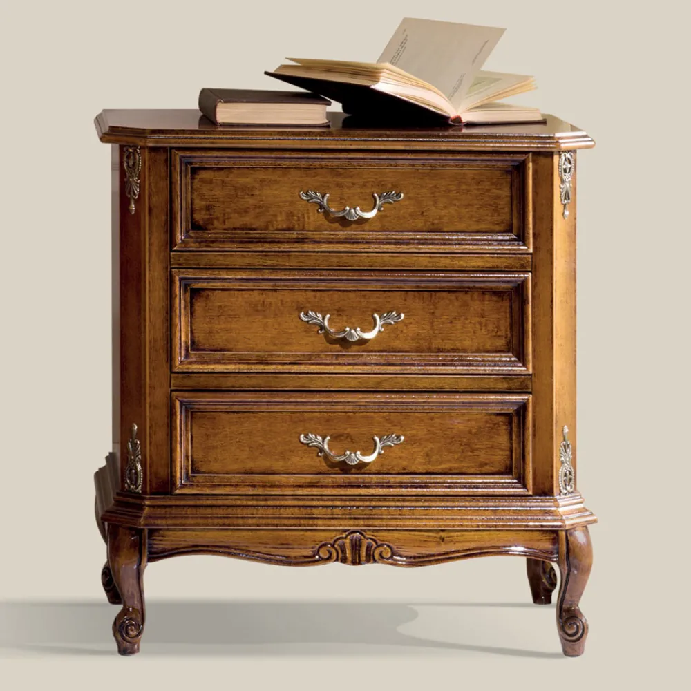 Viadurini Classic Kommoden-Schlafzimmer-Nachttisch aus Walnussholz 3 Schubladen Made in Italy - Richard