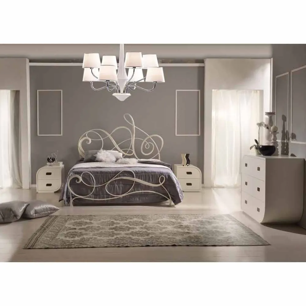 Viadurini Night Design Maßgeschneiderte Möbel|Schmiedeeisen Doppelbetten-Schmiedeeisen Doppelbett Dekoration 160x190 cm Atena Made in Italy
