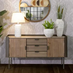 Viadurini Living Anrichte-Schrank aus Tannenholz und Grauguss mit 3 Schubladen und 2 Türen - Cooper