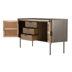 Viadurini Living Anrichte-Schrank aus Tannenholz und Grauguss mit 3 Schubladen und 2 Türen - Cooper