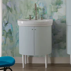 Viadurini Bathroom Badmöbel Stehend-Schrank mit Keramikwaschbecken und 2 himmelblauen Türen – Candy