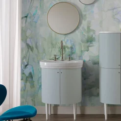 Viadurini Bathroom Badmöbel Stehend-Schrank mit Keramikwaschbecken und 2 himmelblauen Türen – Candy