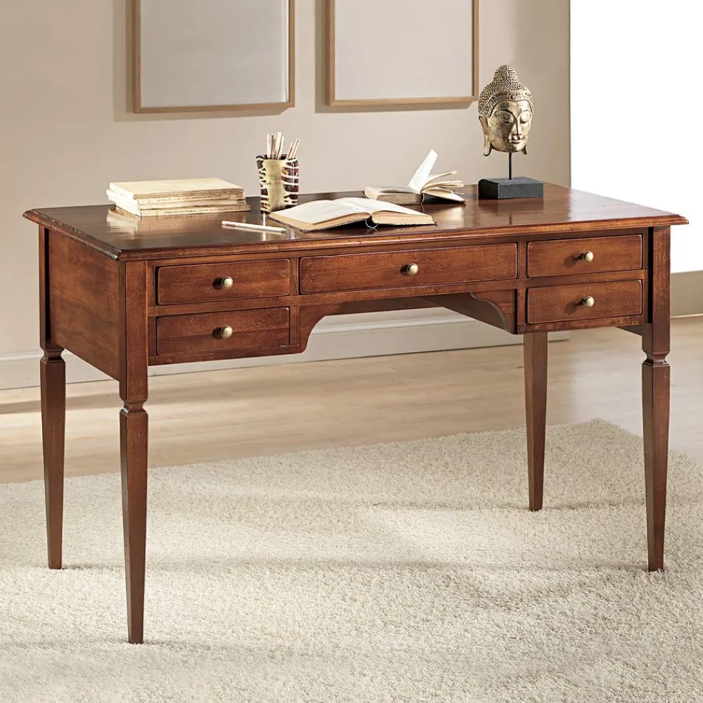 Viadurini Classic Design Schreibtische-Schreibtisch mit 5 Schubladen aus Massivholz, hergestellt in Italien – Fontus