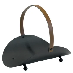 Viadurini Fire Design Kaminholzständer Aus Eisen Und Stahl-Schwarzer Holzhalter aus Metall mit Ledergriff, hergestellt in Italien – Antilope