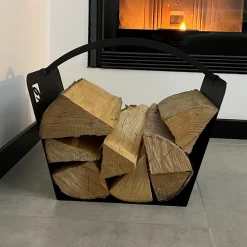 Viadurini Fire Design Kaminholzständer Aus Eisen Und Stahl-Schwarzer Stahl Moderner Holzhalter Kaminholz Hergestellt in Italien - Libeccio