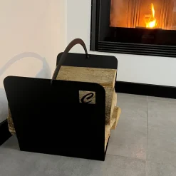 Viadurini Fire Design Kaminholzständer Aus Eisen Und Stahl-Schwarzer Stahl Moderner Holzhalter Kaminholz Hergestellt in Italien - Libeccio