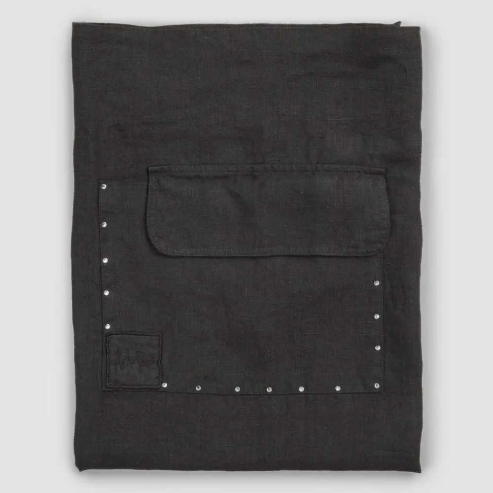 Viadurini Textile Küchen Schürzen-Schwarzes Leinen Küchenschürze mit Kristallen Niedriges Modell mit Tasche - Klicken