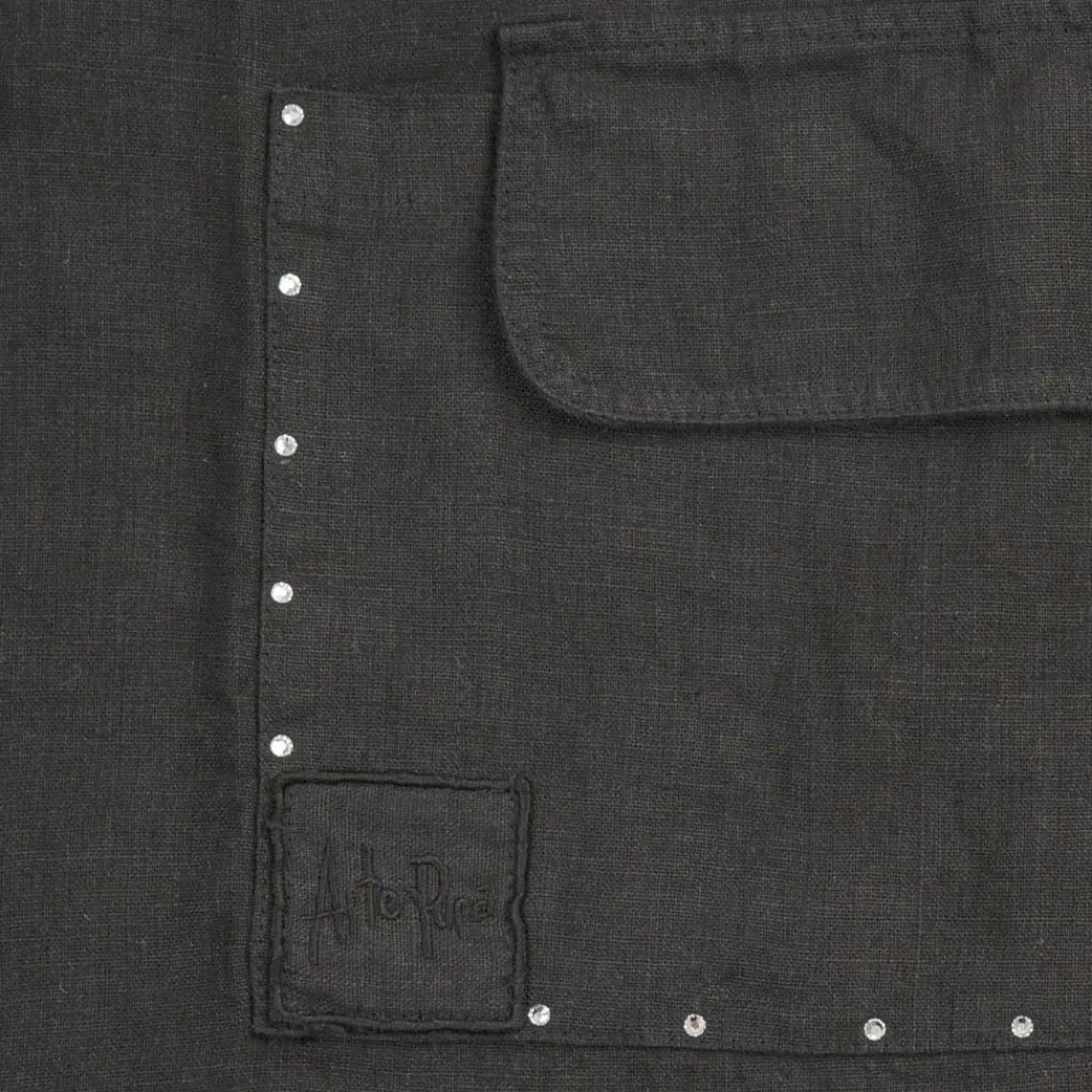 Viadurini Textile Küchen Schürzen-Schwarzes Leinen Küchenschürze mit Kristallen Niedriges Modell mit Tasche - Klicken