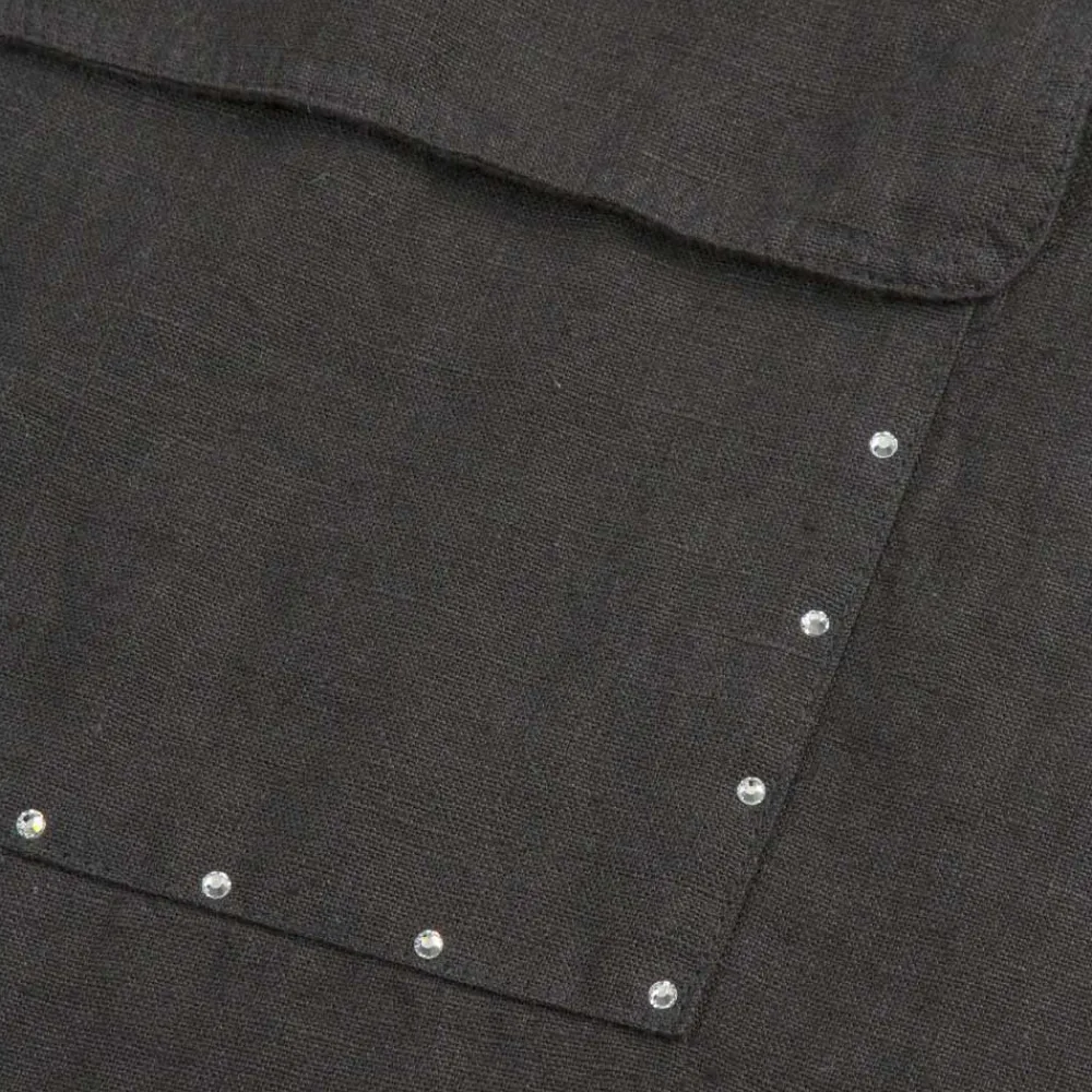 Viadurini Textile Küchen Schürzen-Schwarzes Leinen Küchenschürze mit Kristallen Niedriges Modell mit Tasche - Klicken