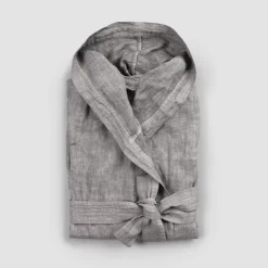 Viadurini Textile Bademäntel-Schwerer Luxus-Bademantel aus Leinen mit Kapuze, Made in Italy Design - Palace