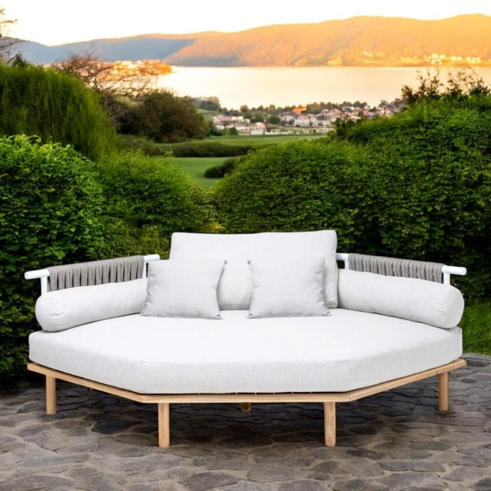 Viadurini in the Garden Gartensofas-Sechseckiges Garten-Ecksofa aus Teak und Seil - Bellatrix
