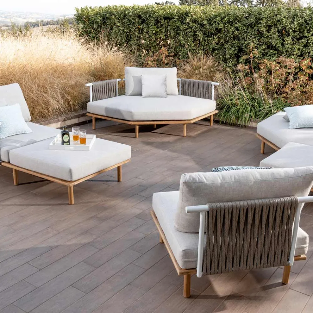 Viadurini in the Garden Gartensofas-Sechseckiges Garten-Ecksofa aus Teak und Seil - Bellatrix