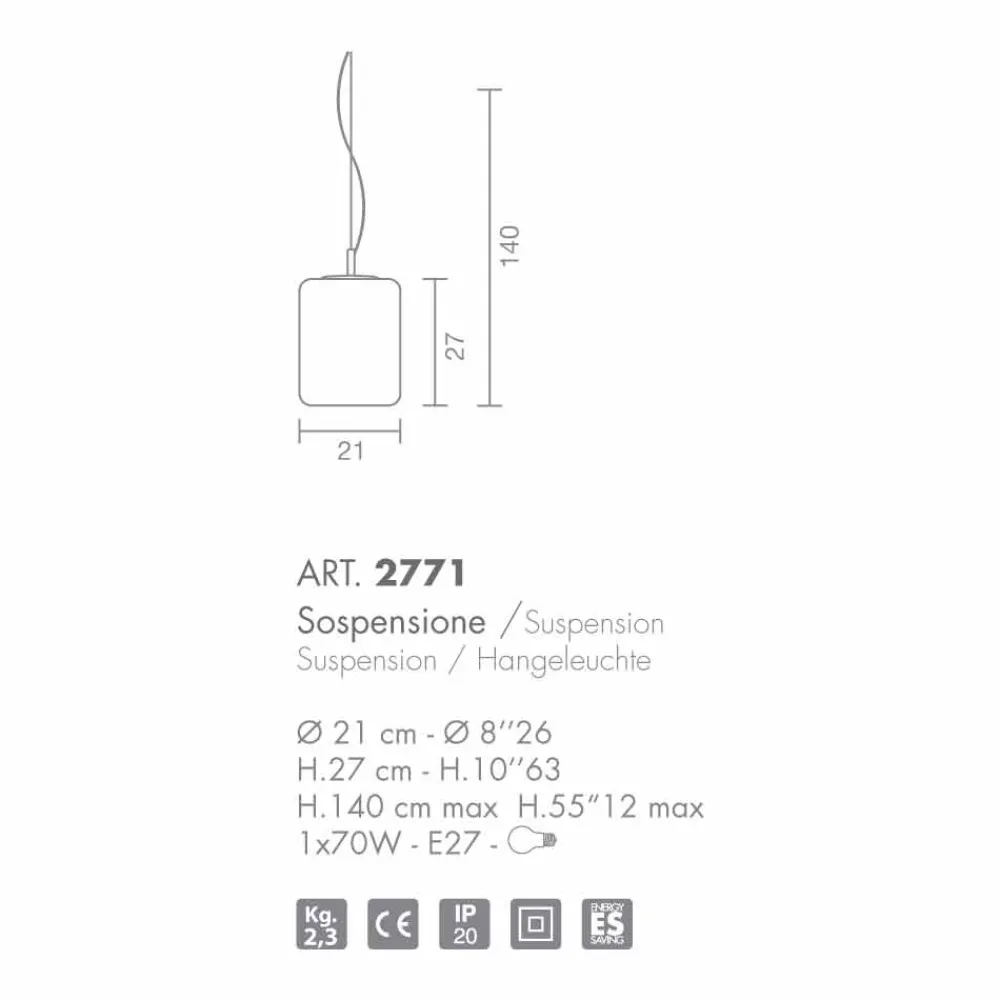 Selene Venezia Murano Lampen-Selene Domino Hängelampe aus geblasenem Glas, Ø21 H 27/140 cm
