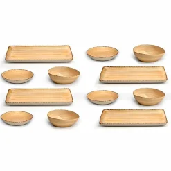 Viadurini Kitchen Teller Set-Service 12 rechteckige und runde farbige Steinzeugplatten, modernes Design - Simba