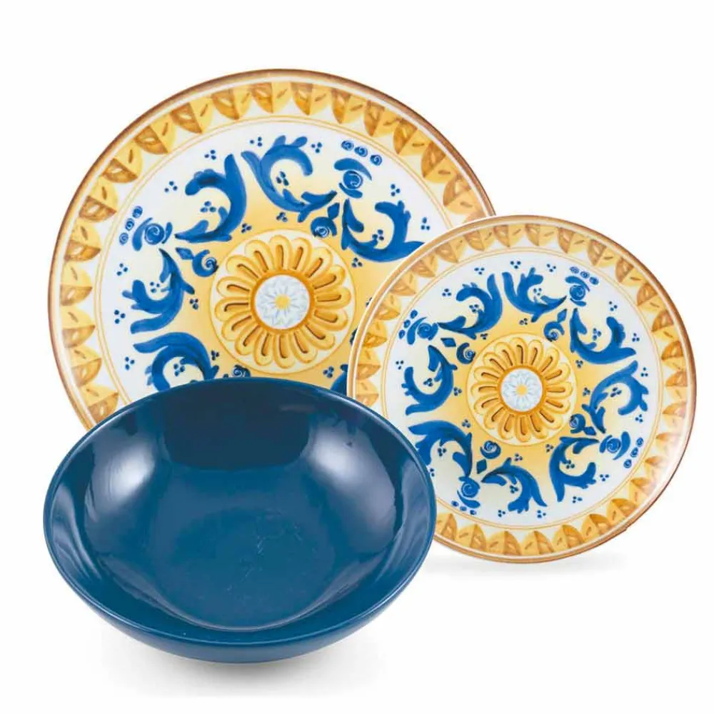 Viadurini Kitchen Teller Set-Service farbige und moderne Gerichte Geschirr Komplettset 18 Stück - Cefalu