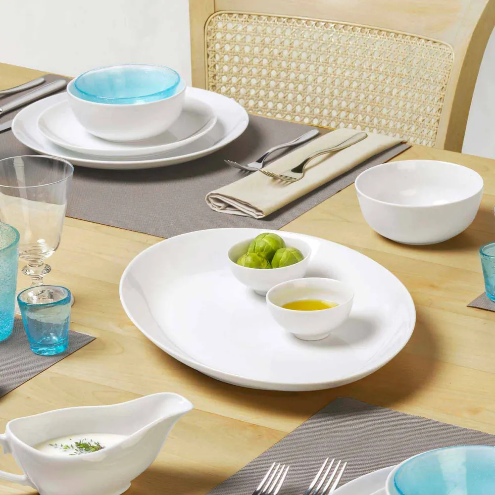 Viadurini Kitchen Geschirr Teller-Serviergeschirr Set 3 Stück Modernes Design aus weißem Porzellan - Malaga