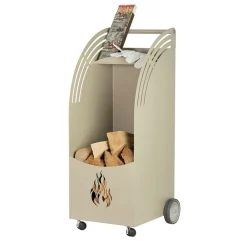 Viadurini Fire Design Kaminholzständer Aus Eisen Und Stahl-Servierwagen aus Metall und Holz mit Regal und 4 Rädern, hergestellt in Italien – Geco