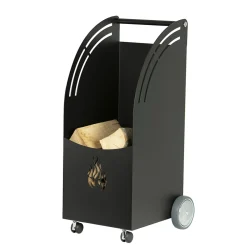 Viadurini Fire Design Kaminholzständer Aus Eisen Und Stahl-Servierwagen aus Metall und Holz mit 4 Rädern, hergestellt in Italien – Marienkäfer