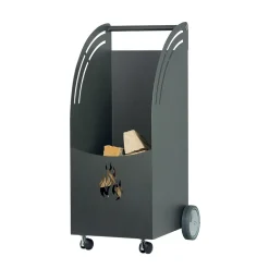 Viadurini Fire Design Kaminholzständer Aus Eisen Und Stahl-Servierwagen aus Metall und Holz mit 4 Rädern, hergestellt in Italien – Marienkäfer