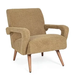 Viadurini Living Klassische Sessel-Sessel mit Armlehnen aus Gummibaumholz und Sitz mit Wolleffekt - Patrizia