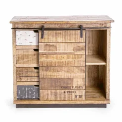 Viadurini Living Anrichte-Sideboard aus Holz und Stahl mit Tür und 4 Schubladen im Industriestil - Renza