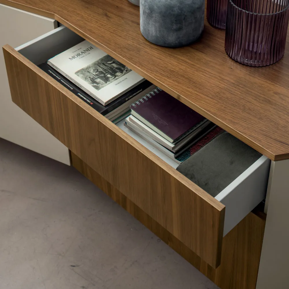 Viadurini Living Sideboards-Sideboard aus Mdf mit 2 Türen und 2 hervorstehenden Schubladen schräge Seiten - Caspiter
