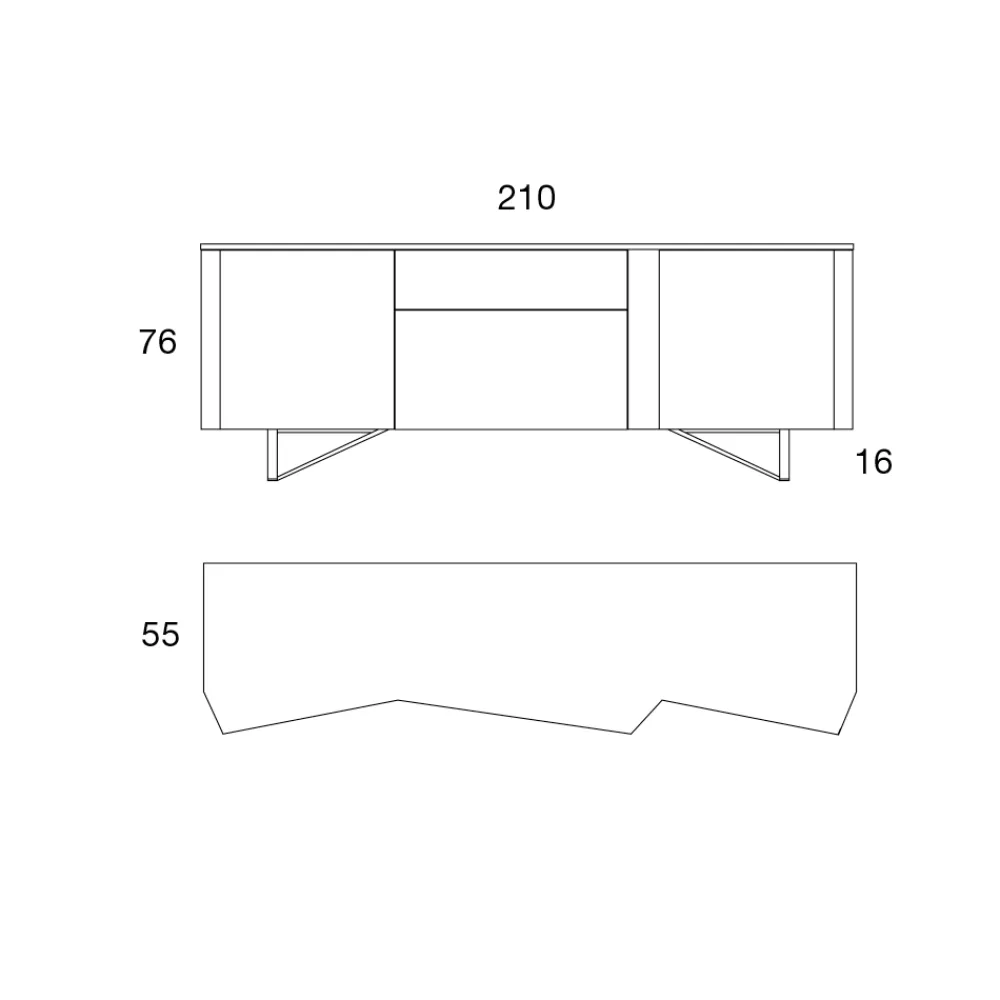 Viadurini Living Sideboards-Sideboard aus Mdf mit 2 Türen und 2 hervorstehenden Schubladen schräge Seiten - Caspiter