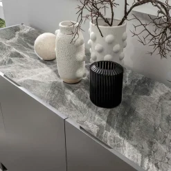 Viadurini Living Sideboards-Sideboard aus MDF, Tischplatte aus Keramik in grauer Marmoroptik mit 3 Push-Pull-Click-Türen