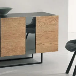Viadurini Living Sideboards-Sideboard aus Melamin mit 3 Eichentüren und Spiegel Made in Italy - Romina