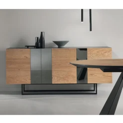 Viadurini Living Sideboards-Sideboard aus Melamin mit 3 Eichentüren und Spiegel Made in Italy - Romina