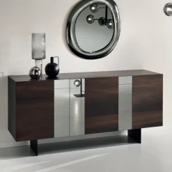Viadurini Living Sideboards-Sideboard aus Melamin mit 3 Eichentüren und Spiegel Made in Italy - Romina