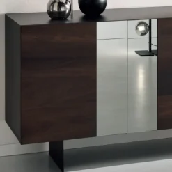 Viadurini Living Sideboards-Sideboard aus Melamin mit 3 Eichentüren und Spiegel Made in Italy - Romina