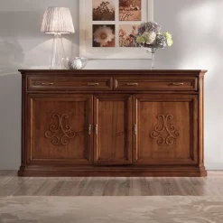Viadurini Classic Anrichte-Sideboard aus patiniertem Walnussholz mit Liliendekor, hergestellt in Italien – Kirsche