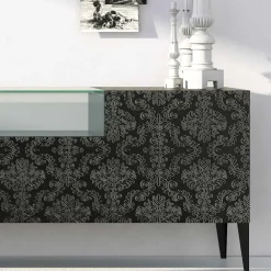 Viadurini Living Sideboards-Sideboard aus schwarzem MDF mit Glaskasten und verzierten Türen Made in Italy - Marissa